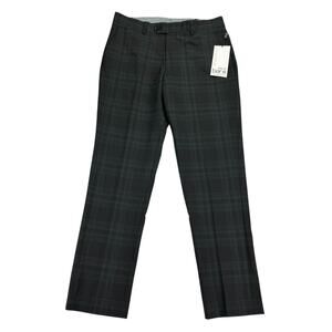Bar III Mens Slim Fit Wool Blend Power Stretch Suit Pants Black Green 32x30